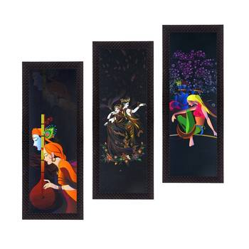 Set Of 3 Radha Krishna Satin Matt Texture UV Art Painting 1