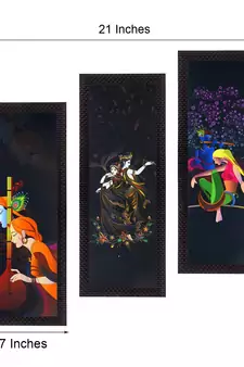 Set Of 3 Radha Krishna Satin Matt Texture UV Art Painting