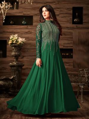 Green Embroidered Faux Georgette semi stitched Salwar with dupatta 1