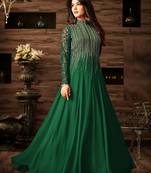 Green Embroidered Faux Georgette semi stitched Salwar with dupatta
