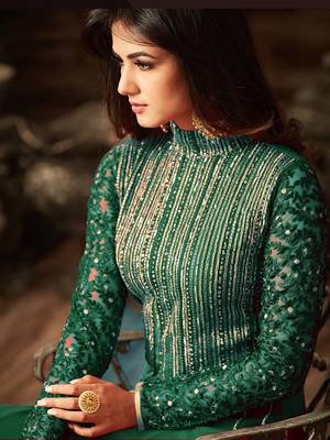 Green Embroidered Faux Georgette semi stitched Salwar with dupatta 2