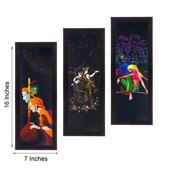 Set Of 3 Radha Krishna Satin Matt Texture UV Art Painting 3
