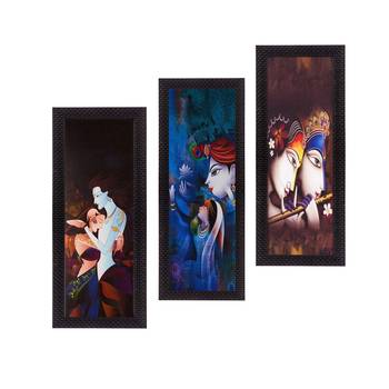 Set Of 3 Radha Krishna Satin Matt Texture UV Art Painting 1