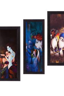 Set Of 3 Radha Krishna Satin Matt Texture UV Art Painting