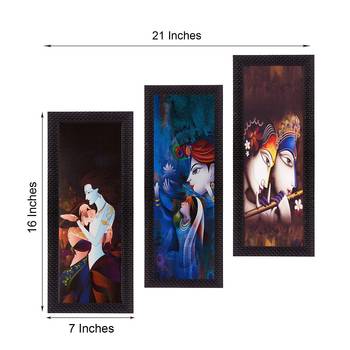 Set Of 3 Radha Krishna Satin Matt Texture UV Art Painting 2