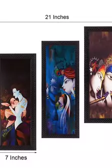 Set Of 3 Radha Krishna Satin Matt Texture UV Art Painting