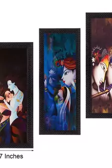 Set Of 3 Radha Krishna Satin Matt Texture UV Art Painting