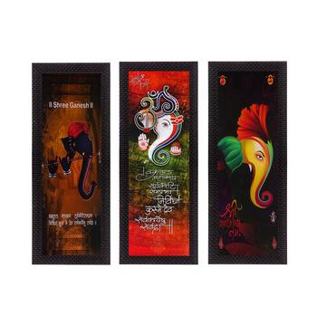 Set Of 3 Lord Ganesha Satin Matt Texture UV Art Painting 1