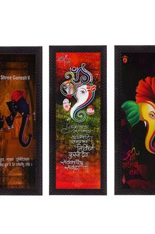 Set Of 3 Lord Ganesha Satin Matt Texture UV Art Painting