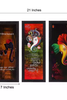 Set Of 3 Lord Ganesha Satin Matt Texture UV Art Painting
