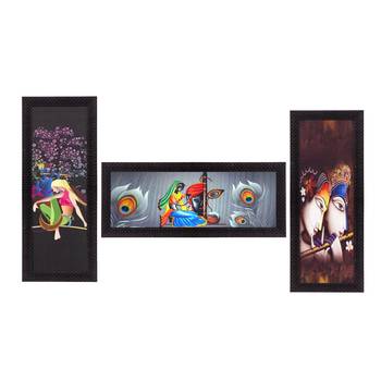 Set Of 3 Radha Krishna Satin Matt Texture UV Art Painting 1