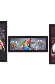 Set Of 3 Radha Krishna Satin Matt Texture UV Art Painting