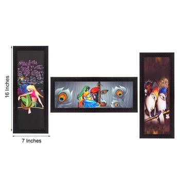 Set Of 3 Radha Krishna Satin Matt Texture UV Art Painting 3