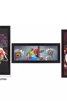Set Of 3 Radha Krishna Satin Matt Texture UV Art Painting
