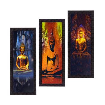 Set Of 3 Meditating Buddha Satin Matt Texture UV Art Painting 1