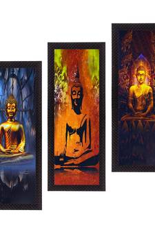 Set Of 3 Meditating Buddha Satin Matt Texture UV Art Painting