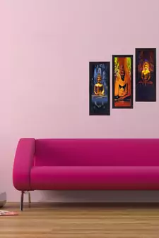 Set Of 3 Meditating Buddha Satin Matt Texture UV Art Painting