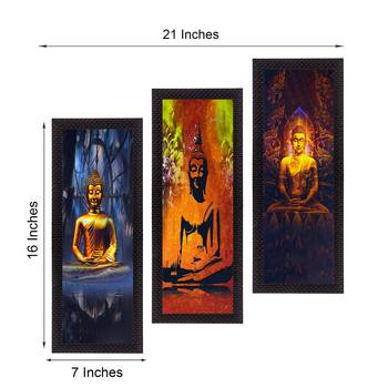 Set Of 3 Meditating Buddha Satin Matt Texture UV Art Painting 3
