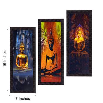 Set Of 3 Meditating Buddha Satin Matt Texture UV Art Painting 4