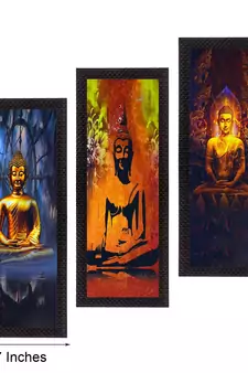 Set Of 3 Meditating Buddha Satin Matt Texture UV Art Painting