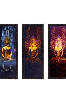 Set Of 3 Lord Buddha Satin Matt Texture UV Art Painting