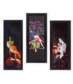 Set Of 3 Radha Krishna Satin Matt Texture UV Art Painting