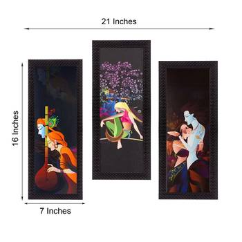 Set Of 3 Radha Krishna Satin Matt Texture UV Art Painting 2