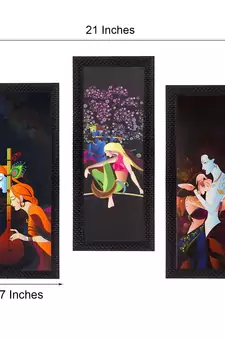 Set Of 3 Radha Krishna Satin Matt Texture UV Art Painting