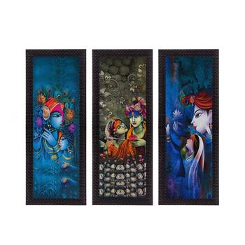 Set Of 3 Radha Krishna Satin Matt Texture UV Art Painting 1