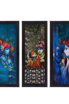 Set Of 3 Radha Krishna Satin Matt Texture UV Art Painting