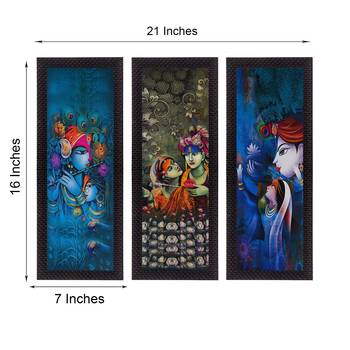Set Of 3 Radha Krishna Satin Matt Texture UV Art Painting 2