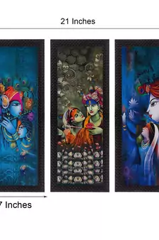Set Of 3 Radha Krishna Satin Matt Texture UV Art Painting