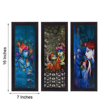 Set Of 3 Radha Krishna Satin Matt Texture UV Art Painting 3