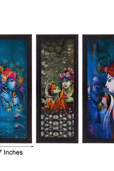 Set Of 3 Radha Krishna Satin Matt Texture UV Art Painting