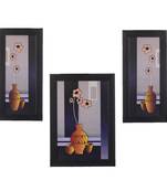 Set of 3 Botanical Flower Pot Matt Texture UV Art Painting