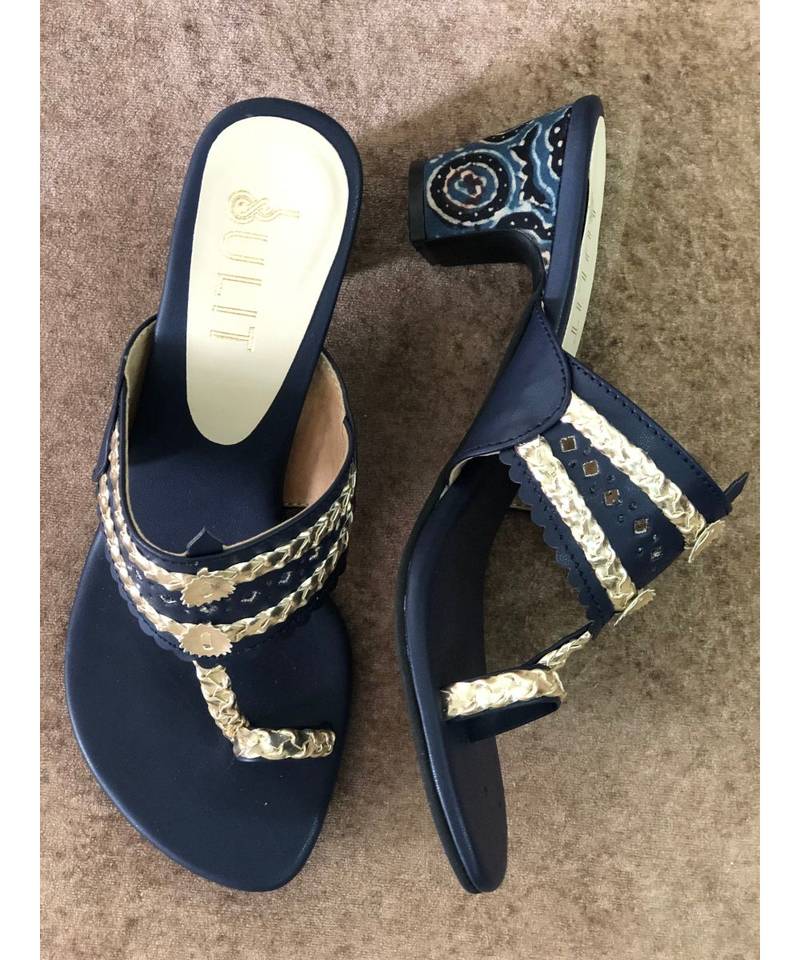 blue kalamkari kolhapuri