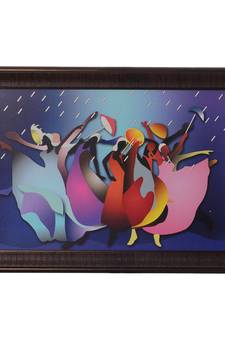 Colorful Dancing Girls in Rain Satin Matt Texture UV Art Painting