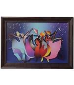Colorful Dancing Girls in Rain Satin Matt Texture UV Art Painting