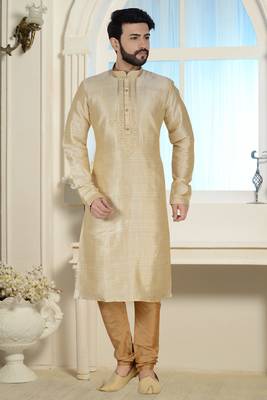Cream Stylish Silk Kurta Set 1
