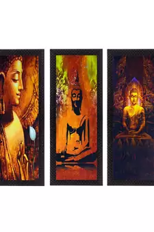 Set Of 3 Lord Buddha Satin Matt Texture UV Art Painting