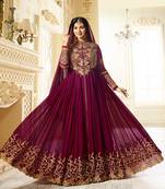 Purple Embroidered Faux Georgette semi stitched Salwar with dupatta