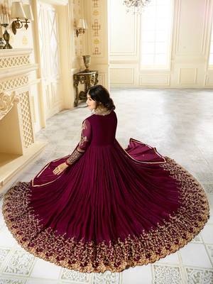 Purple Embroidered Faux Georgette semi stitched Salwar with dupatta 2