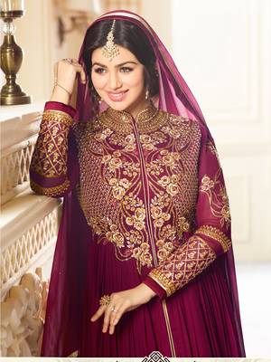 Purple Embroidered Faux Georgette semi stitched Salwar with dupatta 3