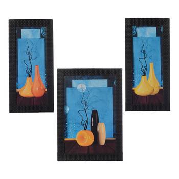 Set of 3 Botanical Flower Pot Satin Matt Texture UV Art Painting 1