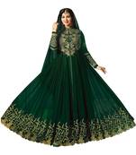 Green Embroidered Faux Georgette semi stitched Salwar with dupatta