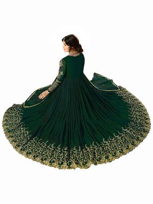 Green Embroidered Faux Georgette semi stitched Salwar with dupatta 2