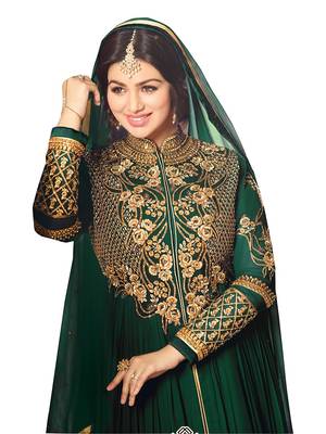 Green Embroidered Faux Georgette semi stitched Salwar with dupatta 3