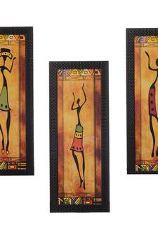 Set of 3 Tribal Lady Satin Matt Texture UV Art Painting