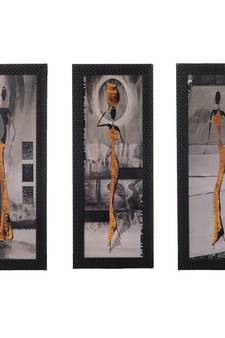 Set of 3 Tribal Lady Satin Matt Texture UV Art Painting