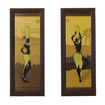 Set of 2 Tribal Lady Satin Matt Texture UV Art Painting 1